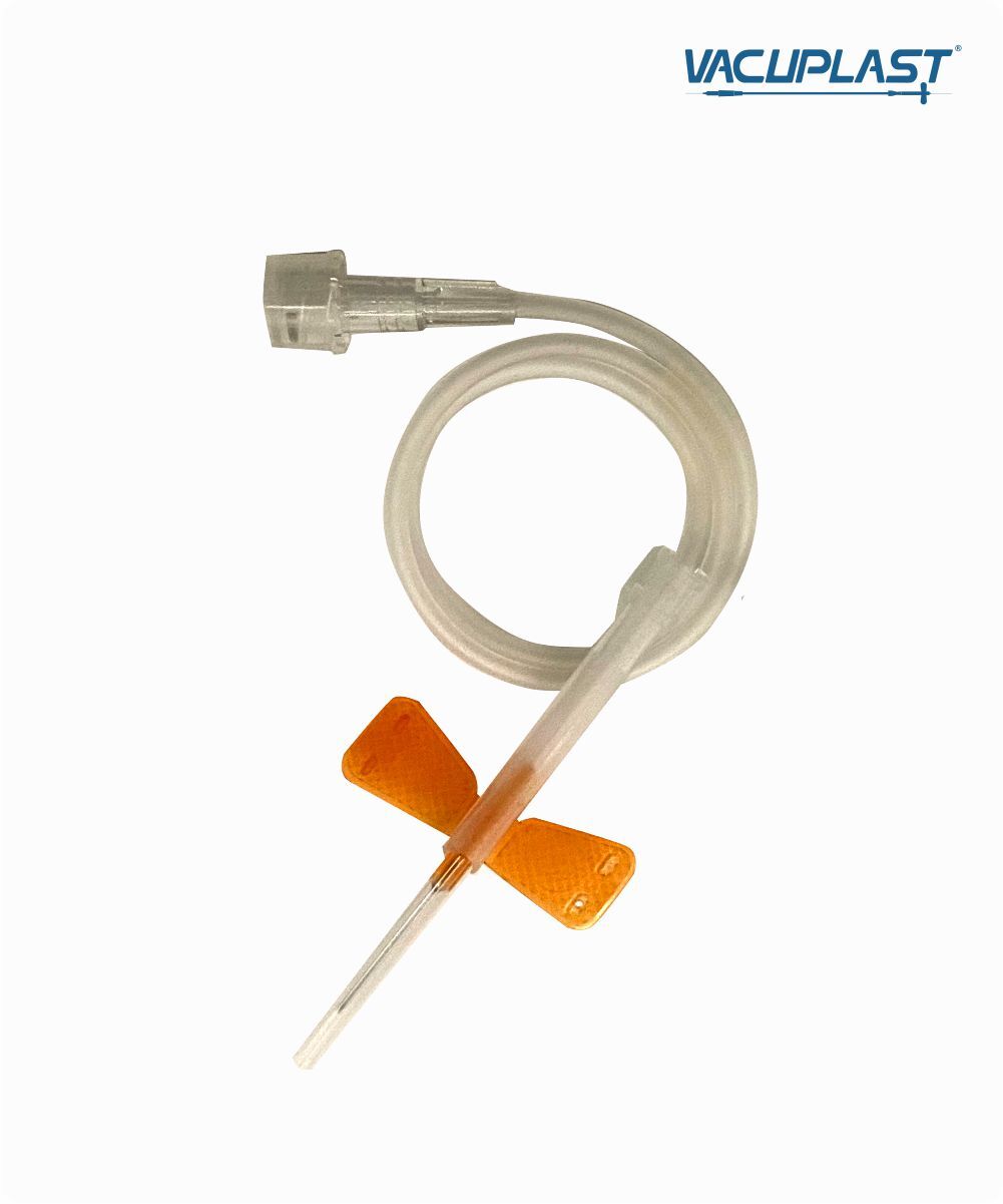 Escalpe de segurança para coleta de sangue com seringa 25G com tubo de 12